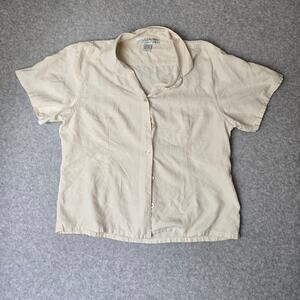 VTG Pineapple Moon 100% Silk Women's XL Textured Button-Up Cream Shirt